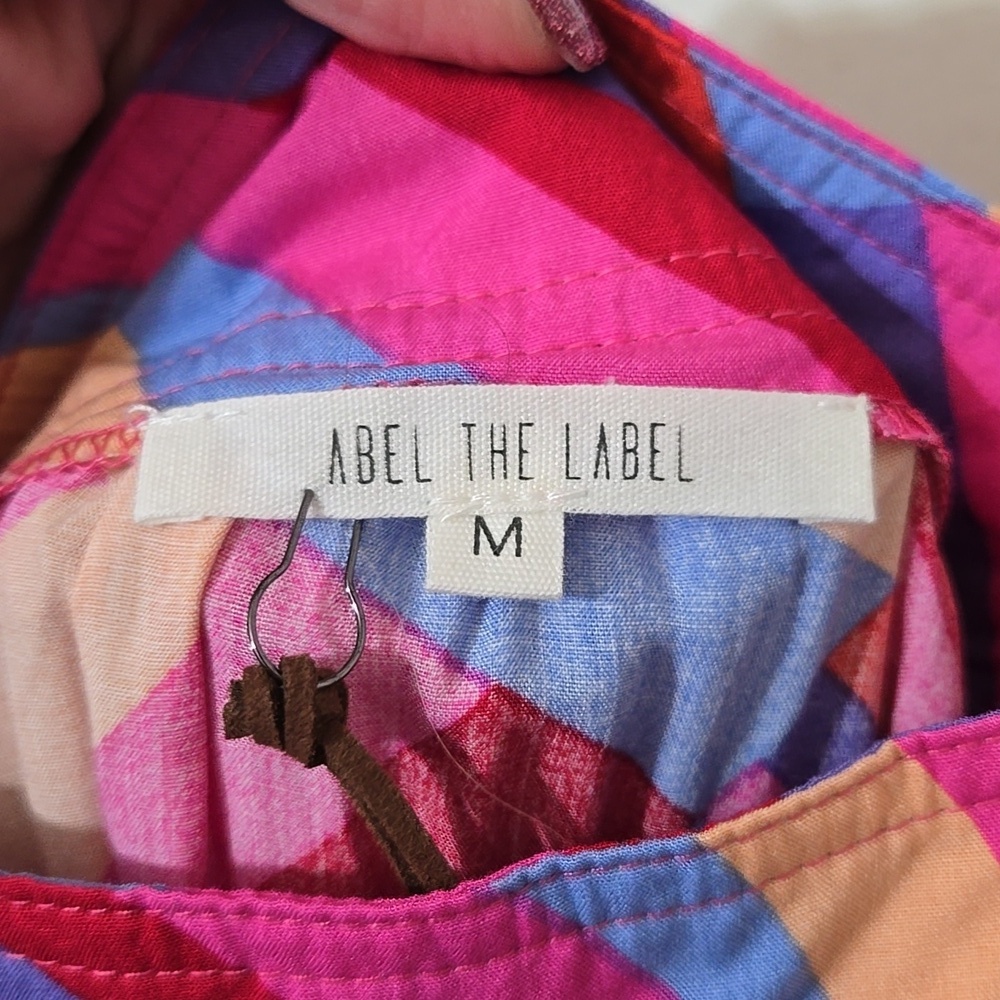 Anthropologie Abel The Label Pink Blue Red Lilac Purple Peach Geometric Maxi MED - Picture 2 of 8
